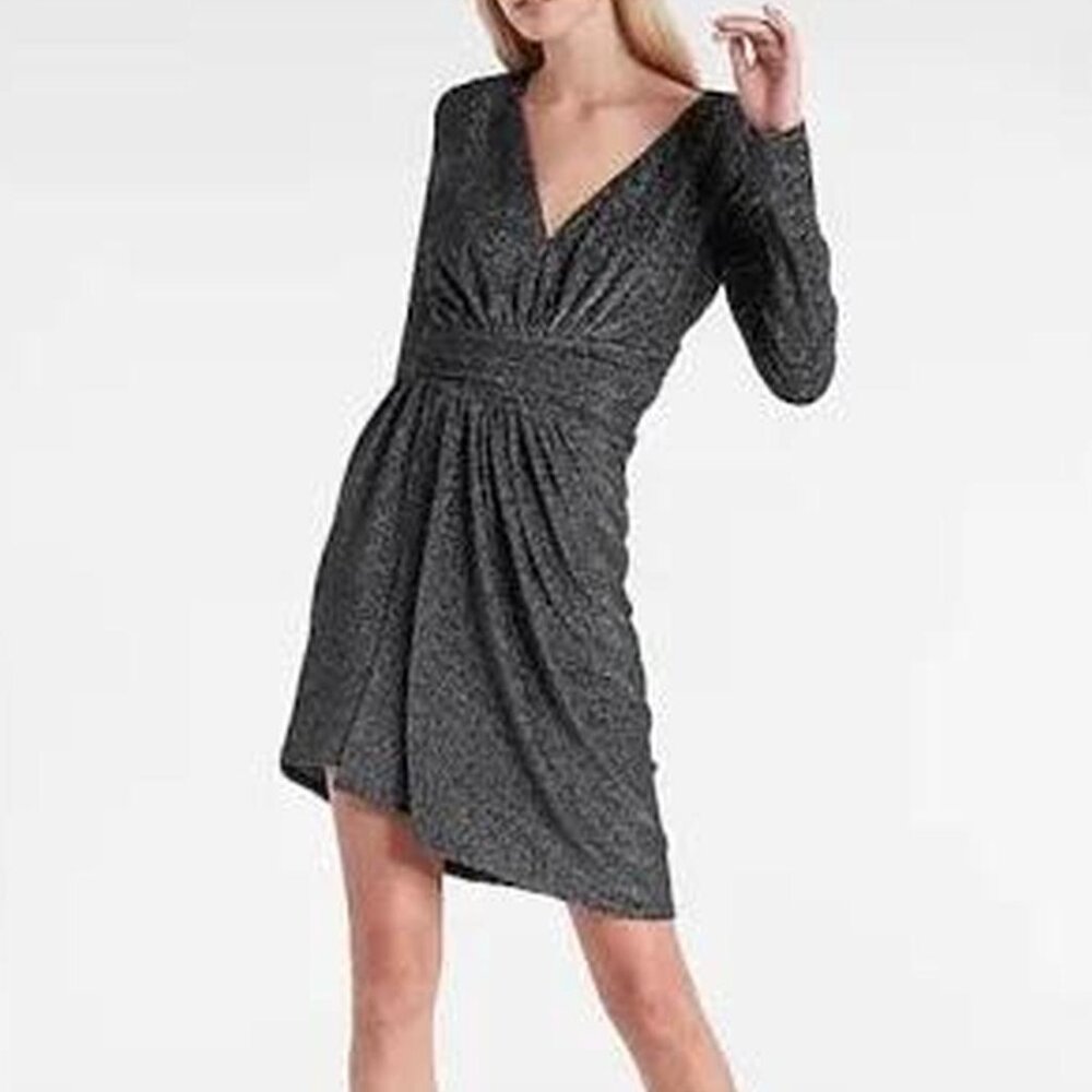 NWT EXPRESS Black Shimmer Asymmetrical Dress, Size L